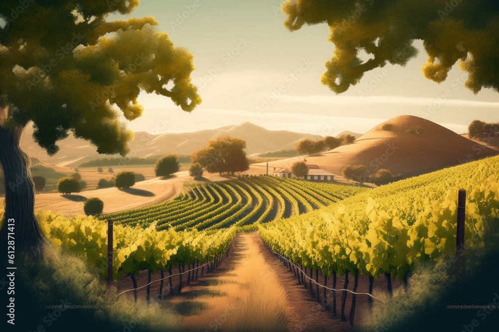 illustration of beautiful vineyard, Generative AI