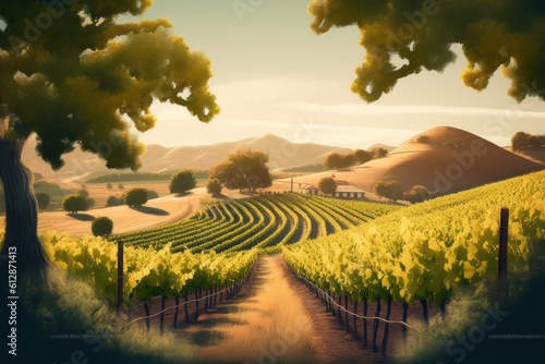 illustration of beautiful vineyard, Generative AI