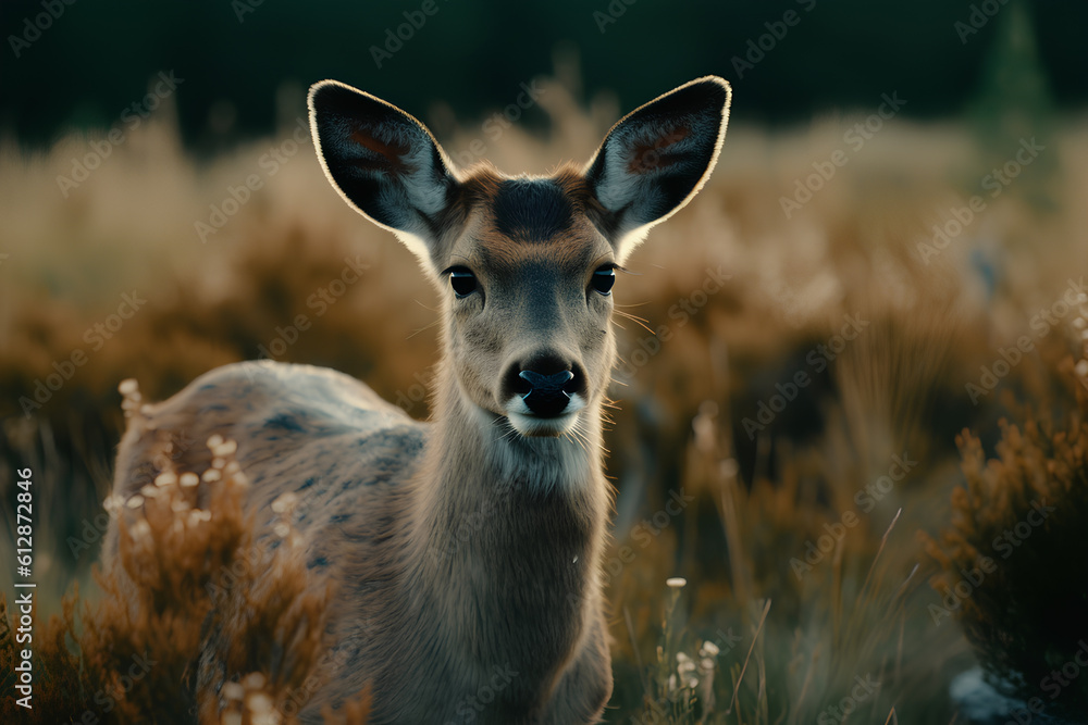 Photo roe baby animal deer standing in field Photo roe baby animal deer standing in field