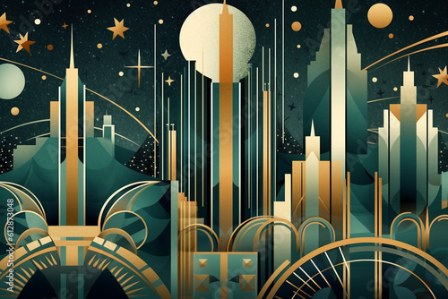 Generative ai. Art Deco Christmas abstract background