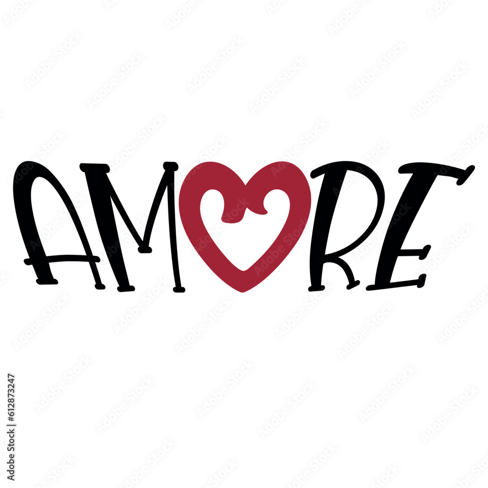 Amore lettering with letter o in the shape of a heart on white background. Vector illustration. Amore lettering with letter o in the shape of a heart on white background. Vector illustration.