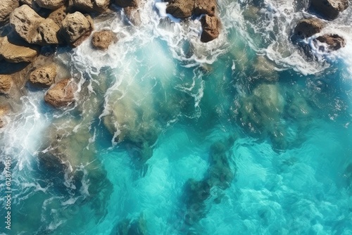 Coast as a background from top view. Turquoise water background from top view Generative AI