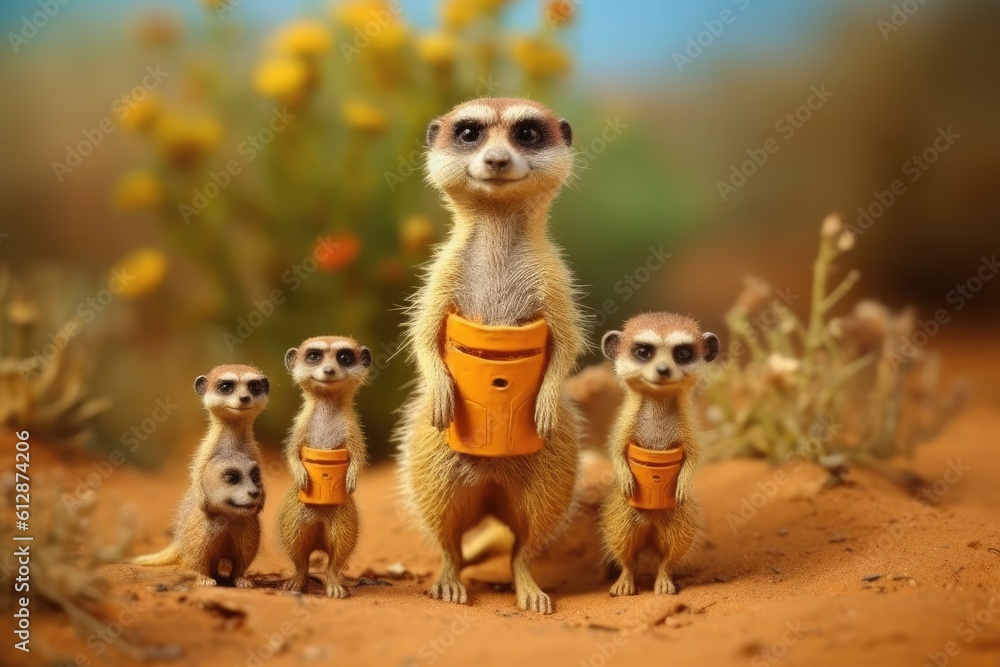 Fototapeta premium Meerkat (suricate) family Generative AI