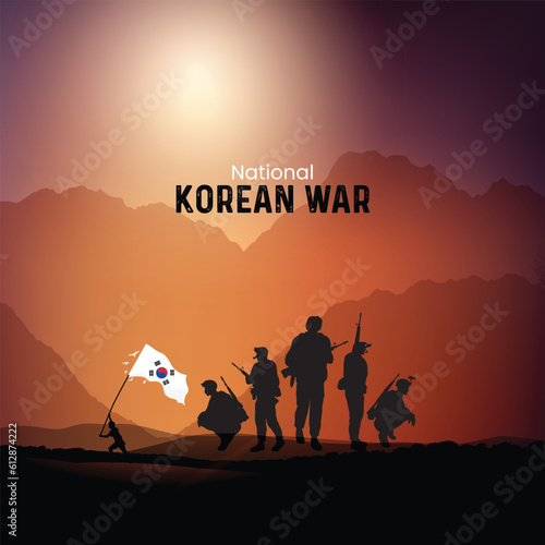 Memorial Day in Korea. Taegeukgi on the top of the mountain, Korean War brave soldier concept design. photo