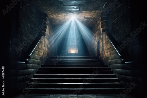 Stairs Leading To Cross Of Light At End Of Tunnel Generative AI