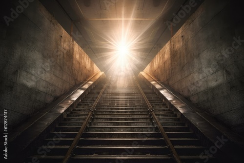 Stairs Leading To Cross Of Light At End Of Tunnel Generative AI © FryArt Studio