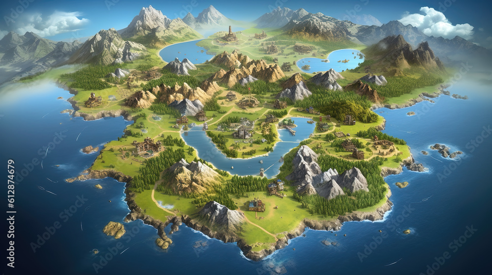 a beautiful world map inspired peaceful place on earth, ai generated image