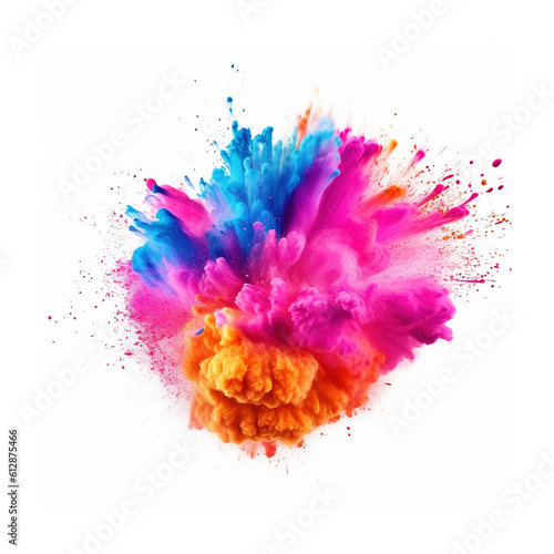 Big powder colorful explosion isolated on white background, created with generative AI