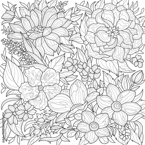 Flowers.Coloring book antistress for children and adults. Illustration isolated on white background.Zen-tangle style. Hand draw