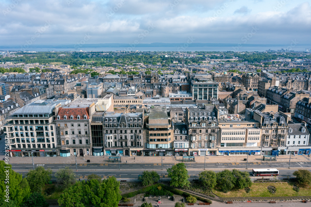 Aerial View of Downtown New City in Edinburgh Scotland Looking North Towards the Water