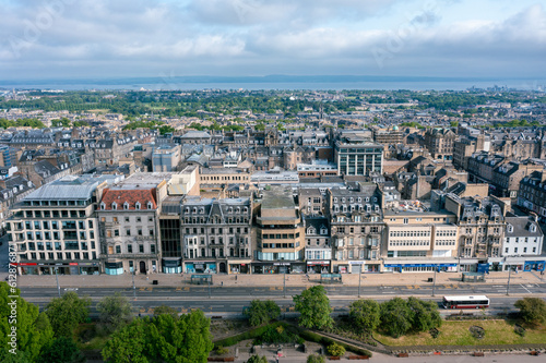 Aerial View of Downtown New City in Edinburgh Scotland Looking North Towards the Water