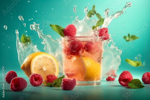 Water splash and fruits isolated
