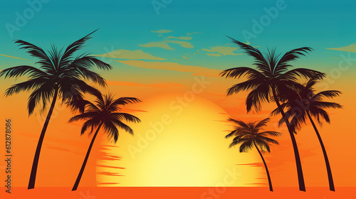 a sunset hawaiian inspired poster, creative way, ai generated image © Sternfahrer