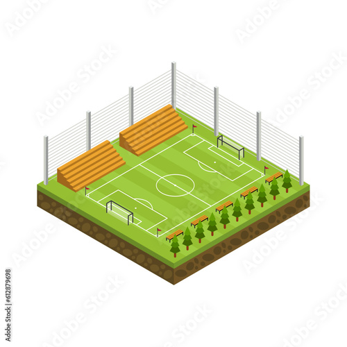 Isometric 3d football field with stadium