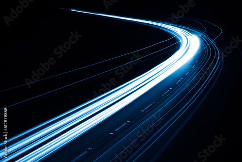 Leinwand Poster blue car lights at night. long exposure