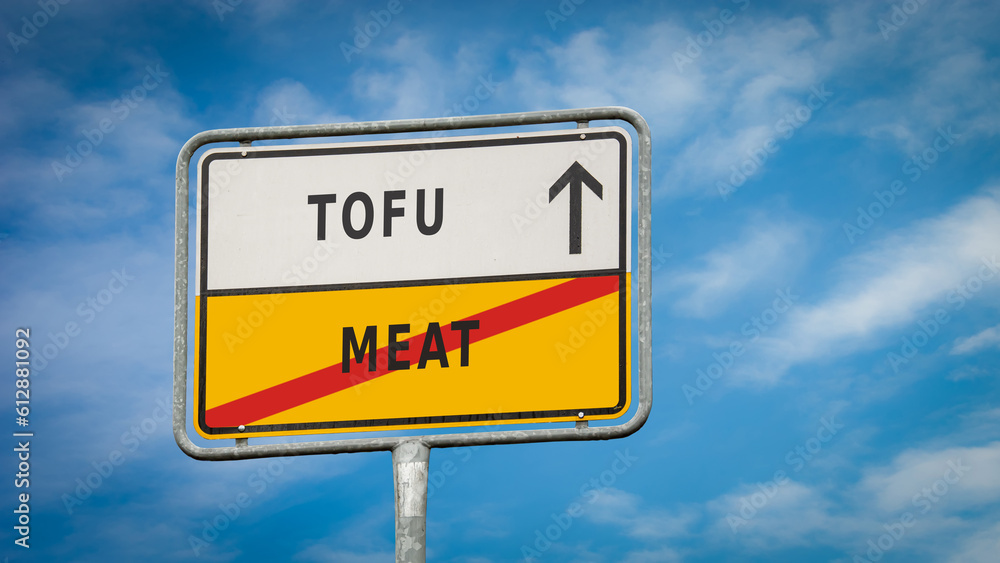 Street Sign to Tofu versus Meat Street Sign to Tofu versus Meat