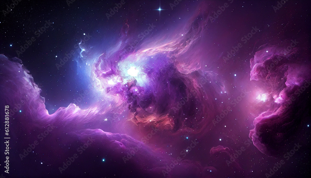 Naklejka premium Nebula Galaxy Background With Purple Blue Outer Ai generated image