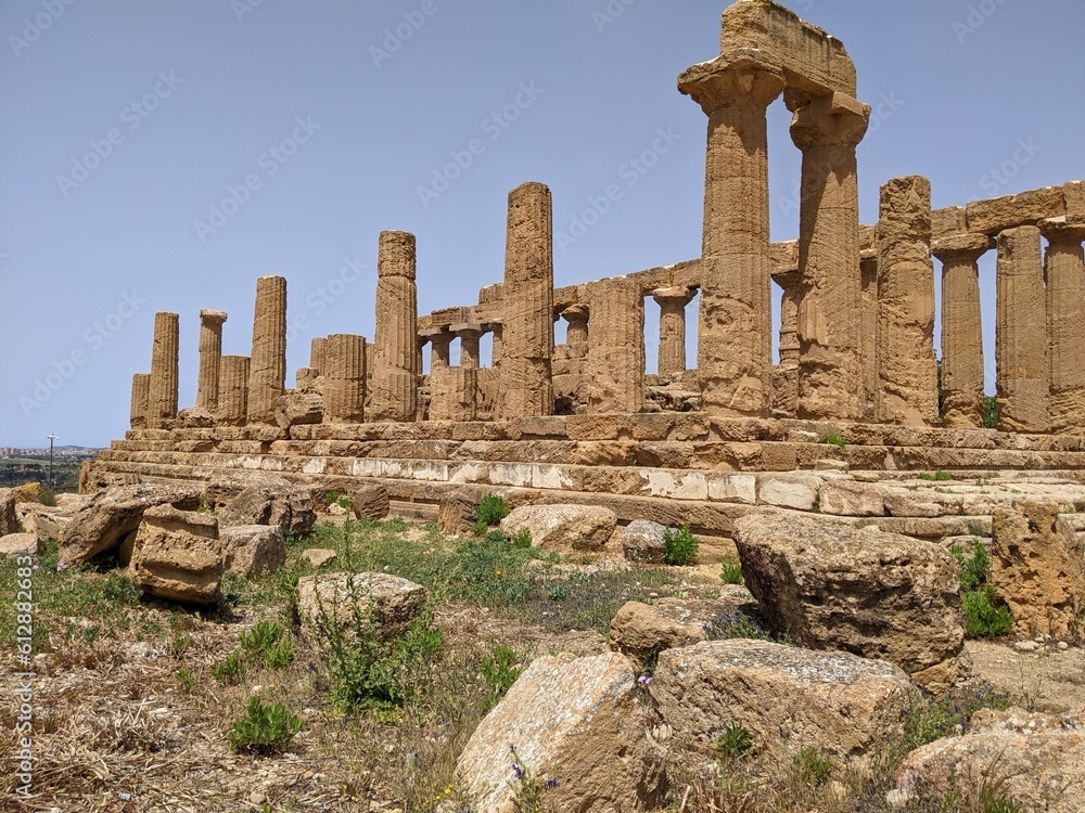 The ruins of the ancient Greek Temple of Concord in the Valley of the Temples in Agrigento in Sicily