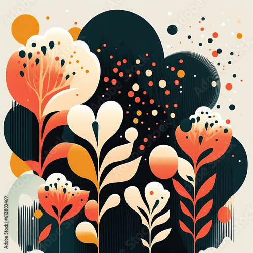 Ai generated illustration simple flat style plants and leaves background