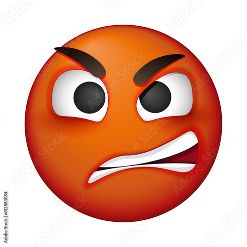Angry red emoji on white background. Vector inflamed emoji. Red evil face. Cute emoticon.