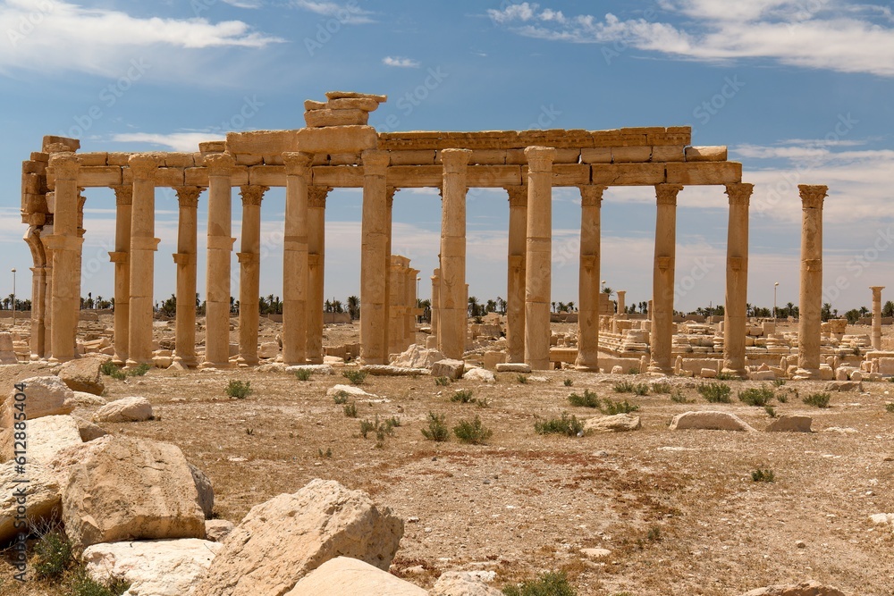 View of the ruins of the ancient Palmyra city built in the 1st to 2nd century. UNESCO World Heritage. Syria.
