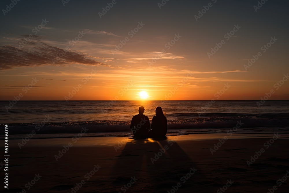Couple on the beach watching the sunset