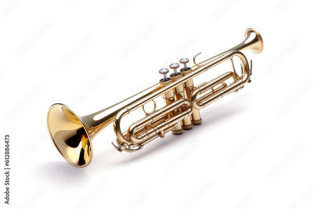 Obraz premium Golden trumpet on white background. Generative AI