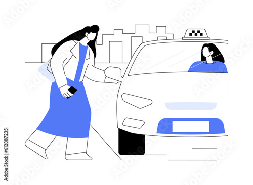 Boarding a taxi abstract concept vector illustration.