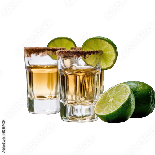 Doses of tequila with lemon and salt