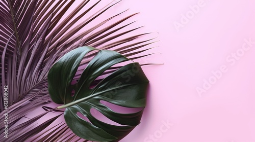 A minimalist composition of tropical palm leaves. AI generated