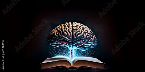 brain powering up a book, shooting lightning, Generative AI