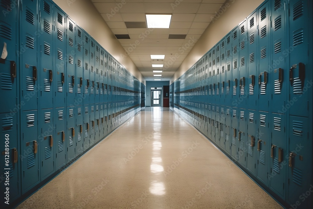 Empty school corridor . Created using generative AI Empty school corridor . Created using generative AI