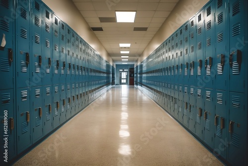  Empty school corridor . Created using generative AI