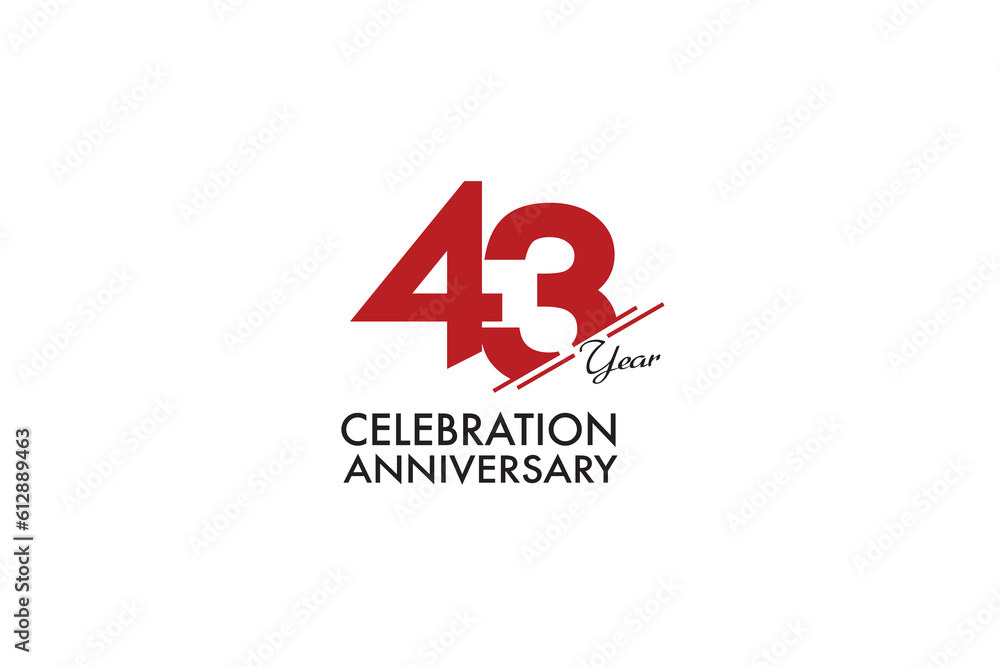 43rd, 43 years, 43 year anniversary with red color isolated on white background, vector design for celebration vector 43rd, 43 years, 43 year anniversary with red color isolated on white background, vector design for celebration vector