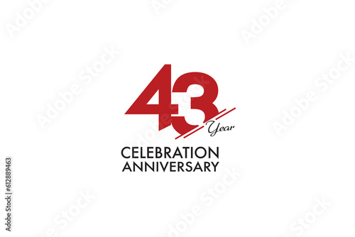 43rd, 43 years, 43 year anniversary with red color isolated on white background, vector design for celebration vector © @literallysleepy