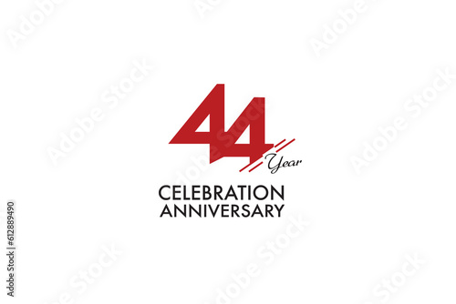 44th, 44 years, 44 year anniversary with red color isolated on white background, vector design for celebration vector photo