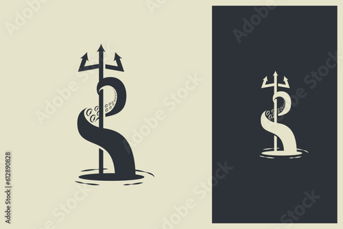 octopus or kraken tentacle holding a trident