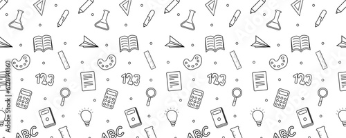 Seamless Pattern In Doodles Style. Welcome Back To School Background.
