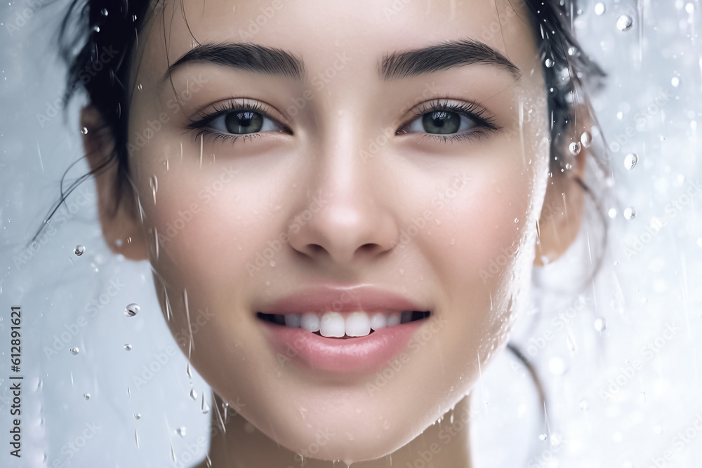 A delightful scene unfolds as water droplets and splashes accentuate the girl's radiant smile, evoking pure delight. Generative AI. A delightful scene unfolds as water droplets and splashes accentuate the girl's radiant smile, evoking pure delight. Generative AI.