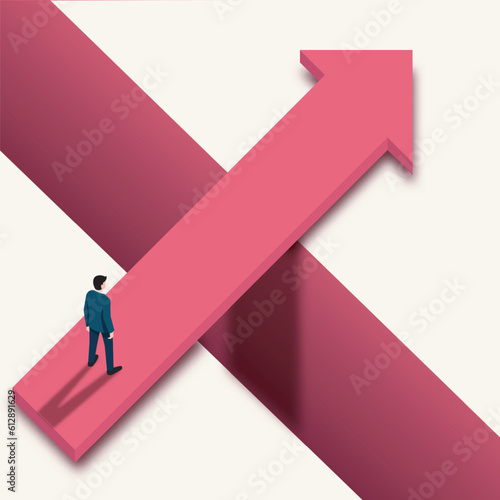 Businessman standing on success arrow