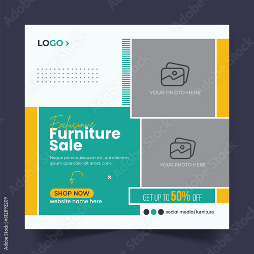 Furniture sale social media post design and web banner template