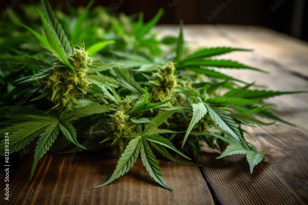 Wood background with green cannabis. Mockup for oil CBD. Wood background with green cannabis. Mockup for oil CBD.