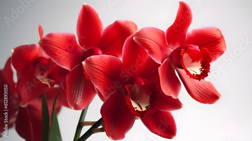 close up of red Boat orchid flowers studio shot on white background. Generative AI technology.