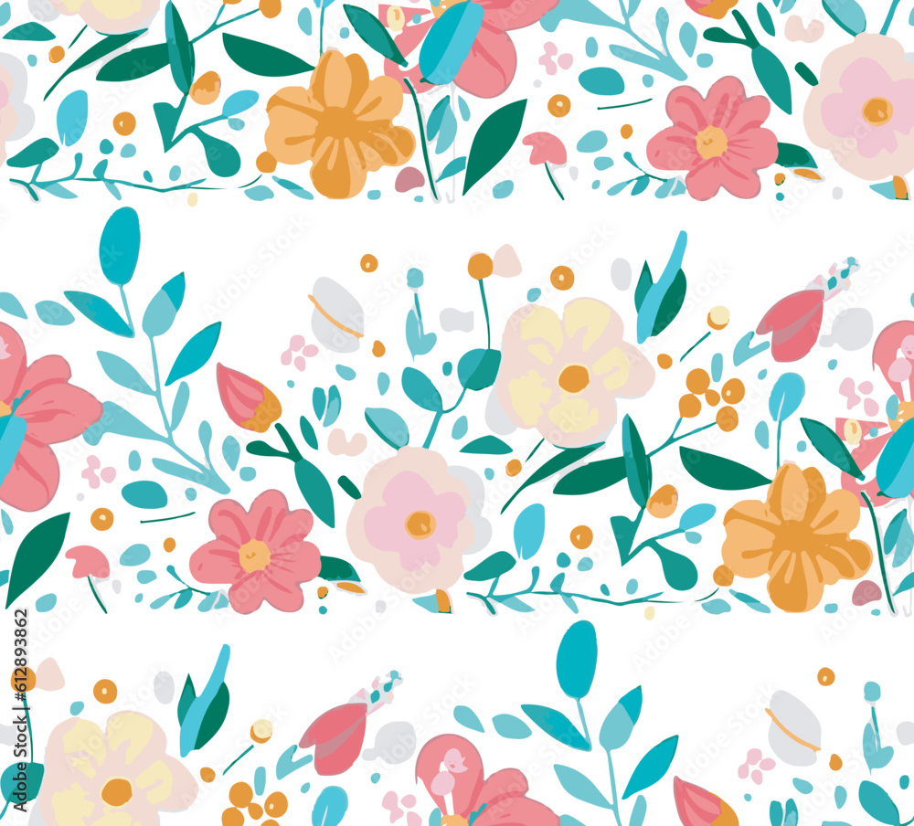 Seamless floral pattern with flowers and leaves.floral backdrop decorated with gorgeous multicolored blooming flowers and leaves .Vector illustration. 