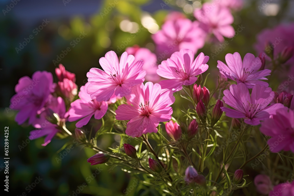 Pink flowers bloom in the sunlight