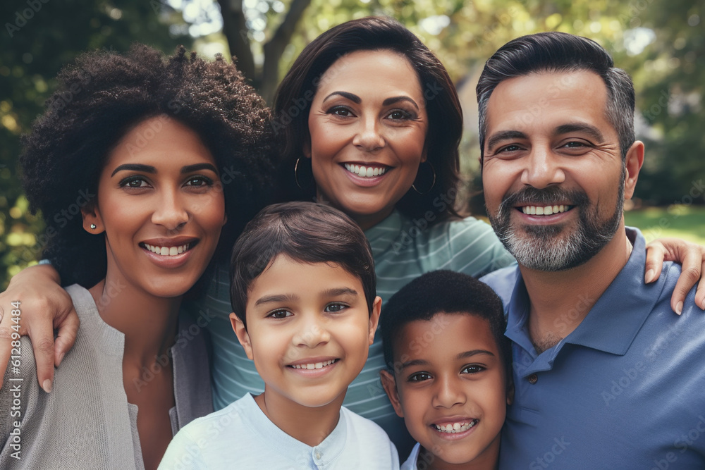 Portrait of a multi ethnic family laughing. AI Generative Portrait of a multi ethnic family laughing. AI Generative