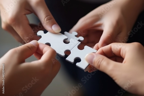 Hand holding jigsaw puzzles, Business partnership concept.AI Generative