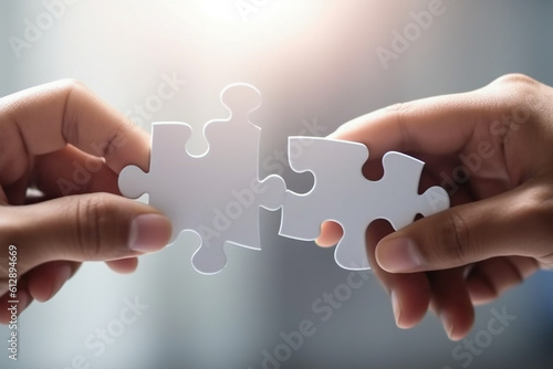 Hand holding jigsaw puzzles, Business partnership concept.AI Generative