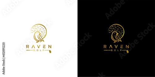 Vector logo on which an abstract image of a raven sitting on a branch under the moon.