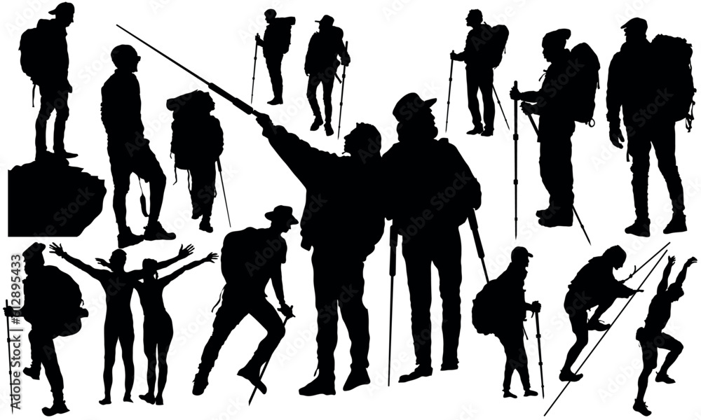 Obraz premium Climber hiker backpacker silhouette vector of a mountaineer